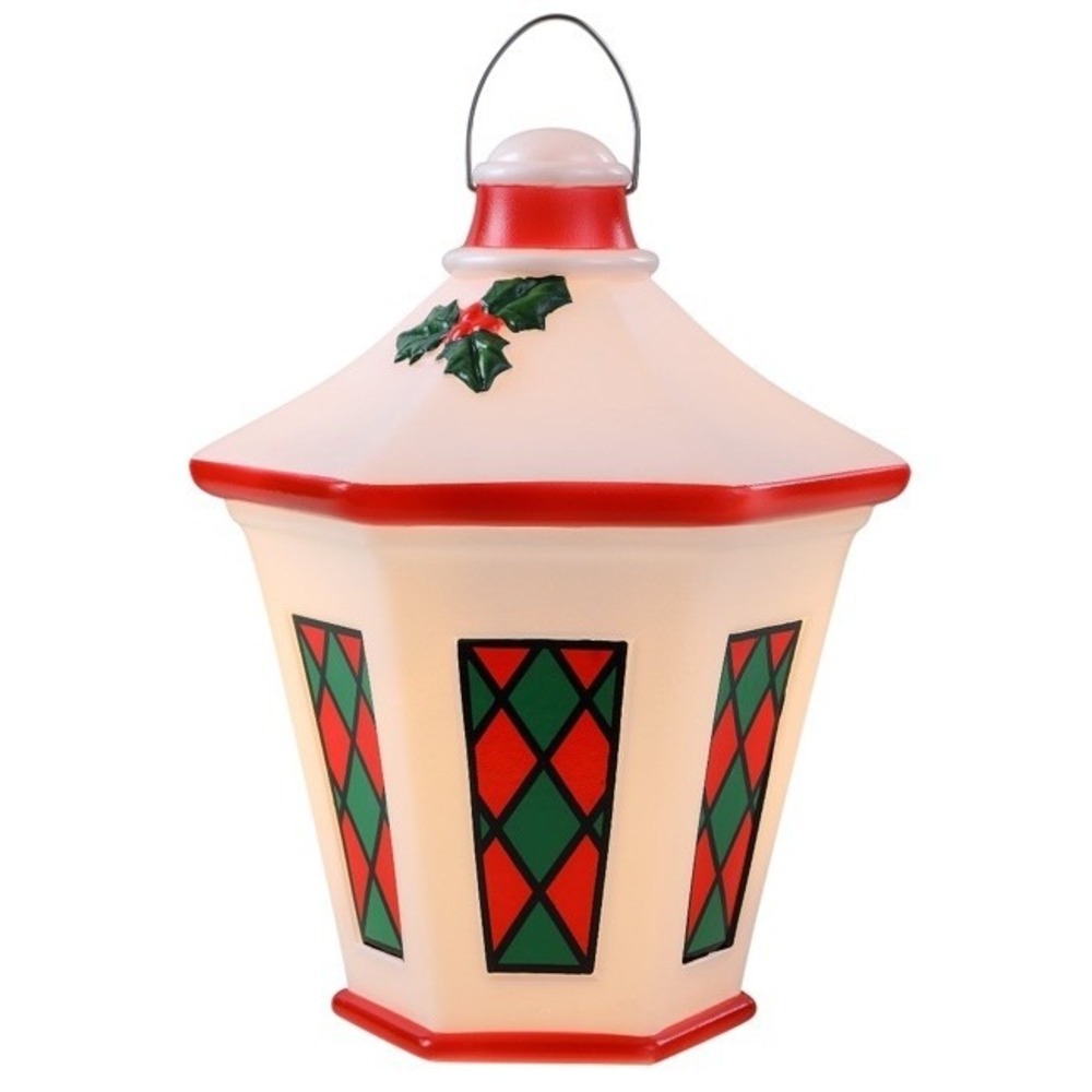 Mr. Christmas 11 inch Blow Mold Decor Lantern with "Stained Glass" plastic NEW